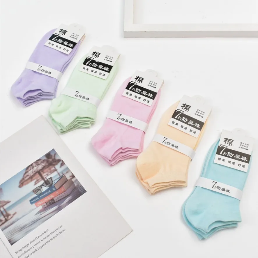 5 Pairs 1 Lot Solid Color Ankle Socks Set Women Low Tube Cotton Breathable Female Short Crew Sock Pack Girls Gift Wholesale Sox