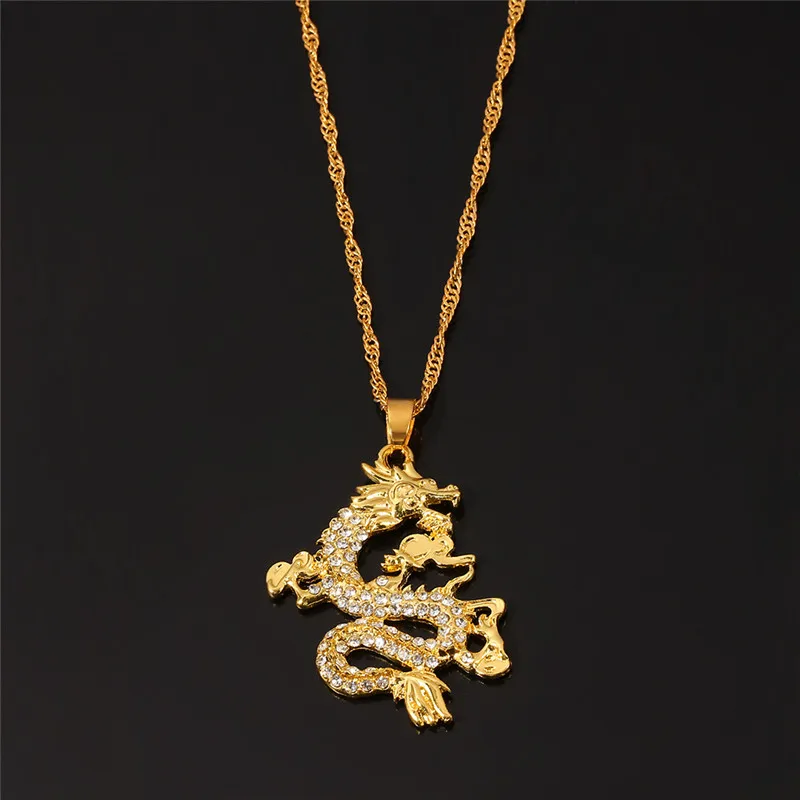 Colgante de dragón de color dorado de estilo chino para hombres y mujeres, collar con dijes, creativo, de lujo, aniversario, accesorios de joyería