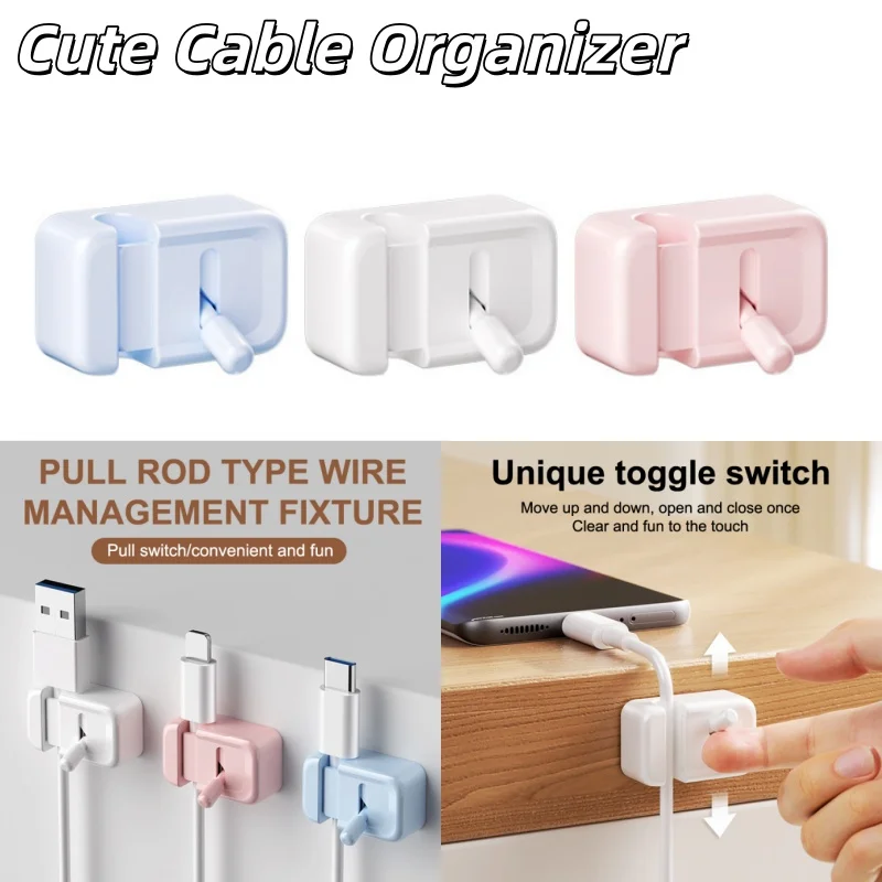 Organizzatore di cavi carino da 1/3 fori Tipo di leva Clip per cavo Clip per supporto per cavo creativo Cavo adesivo da tavolo Supporto per cavo per ufficio