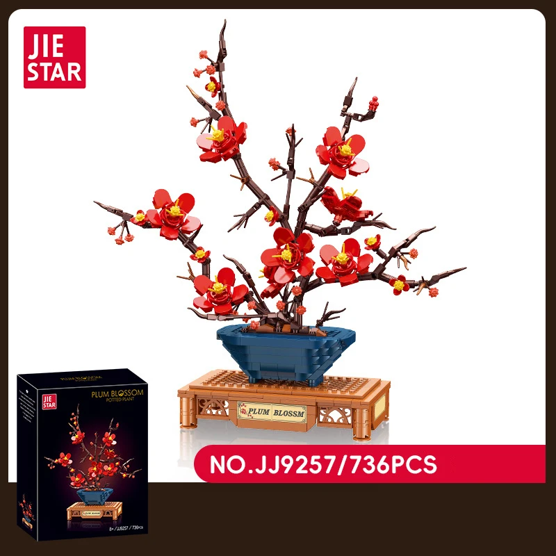 Chinese Style Plum Blossom Bricks Model Potted Flower Ornament Building Blocks Set Toys Gifts For Kids Adults Decoration