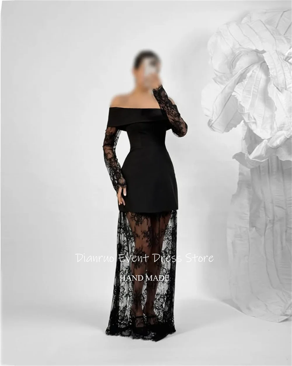 Dianruo فساتين سهرة أنيقة مكشوفة الكتف على شكل حرف A فساتين حفلات مزينة بالدانتيل لضيوف الزفاف حسب الطلب