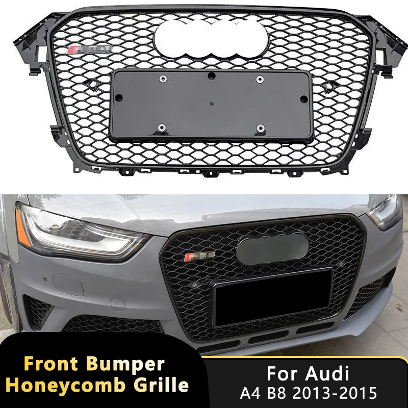 

Для 13-15 Audi A4 S4 B8 RS4 Стиль Сотовая сетка Решетка переднего бампера Глянцевая черная гоночная верхняя решетка Quattro Автомобильные аксессуары