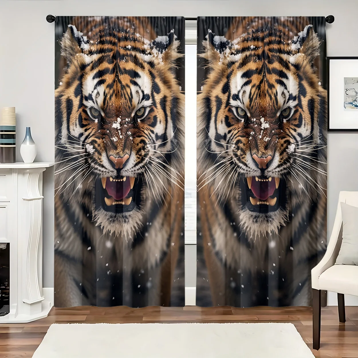 Intense Tiger Roar Animal Print Curtains Pair Jungle Wildlife Window Drapes Modern Home Decor Accent Blinds Room Divider Curtain