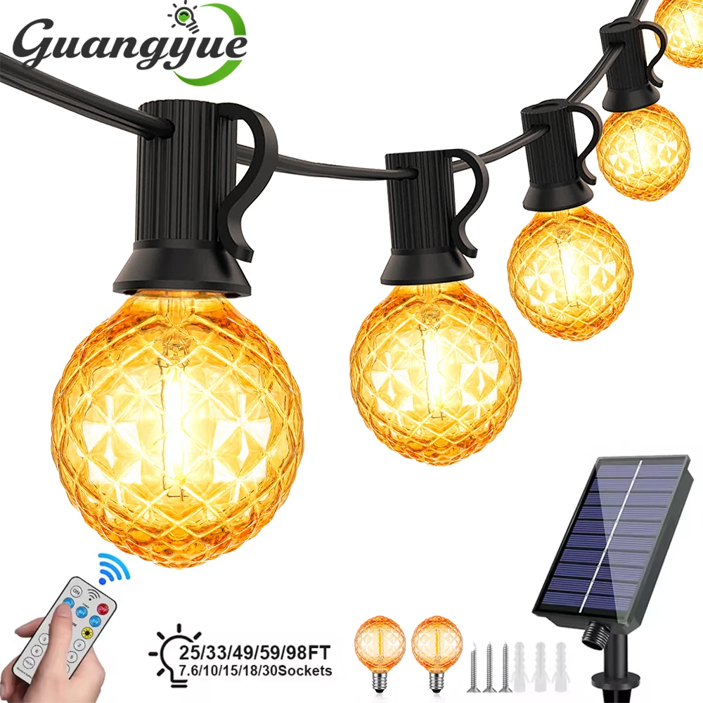 Diamond Shaped Plastic Outdoor Solar String Light Garland LED 24V Amber Globe Waterproof Hanging Lights for Garden Backyard Cafe