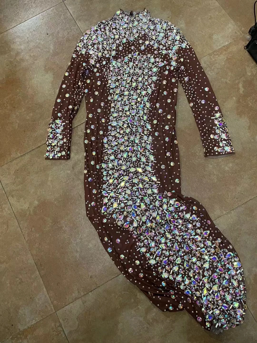 See Through Rhinestone Transparent Long Dress Evening Birthday Celebrate Luxurury Costume Birthday Outfit Club Party Dress