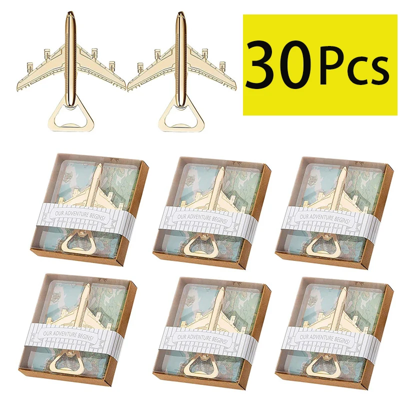 

30 шт., открывалка для бутылок в виде самолета, свадебная вечеринка, сувенир для гостей, пусть приключений, старинная открывалка для пивных бутылок на свадьбу