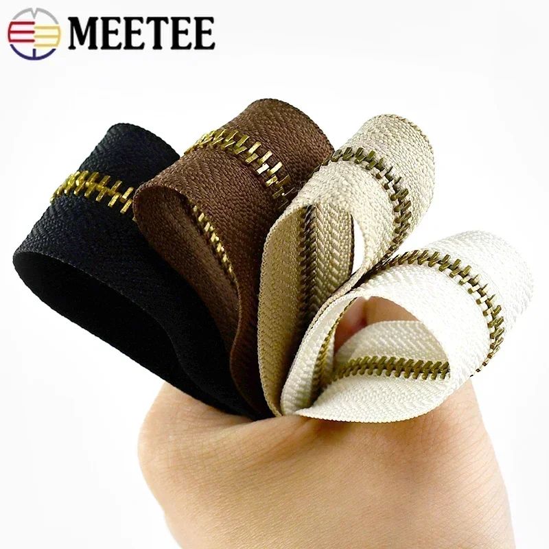 Meetee 2/4Y 3# 5# Metal Zipper Tape Gold Teeth Decorative Zip Repair Kit Bag Jacket Clothes Pocket Sewing Supplies Accessories
