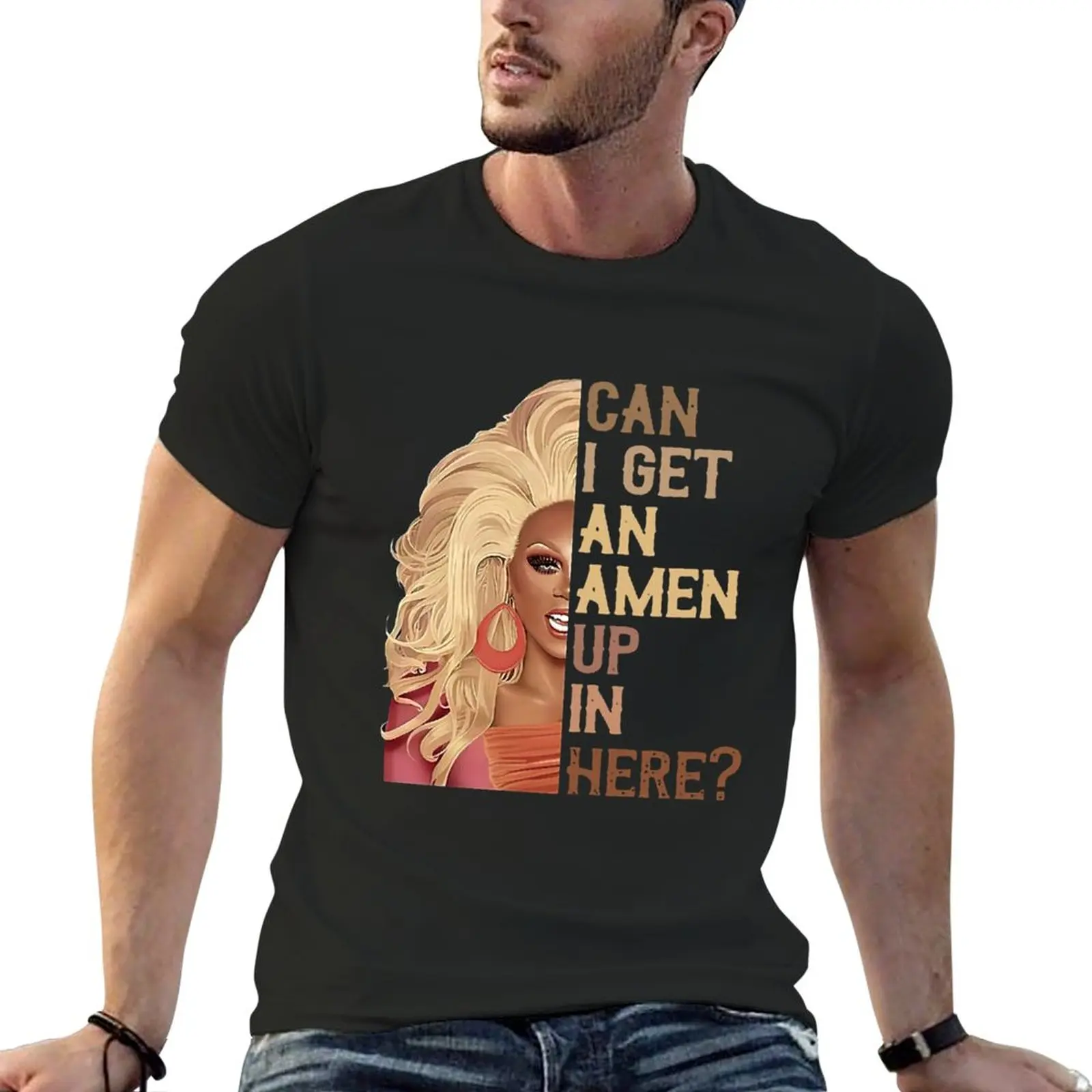 New RUPAUL'S DRAG RACE CAN I GET AN AMEN UP IN HERE VINTAGE T-SHIRT T-Shirt hippie clothes anime workout shirts for men