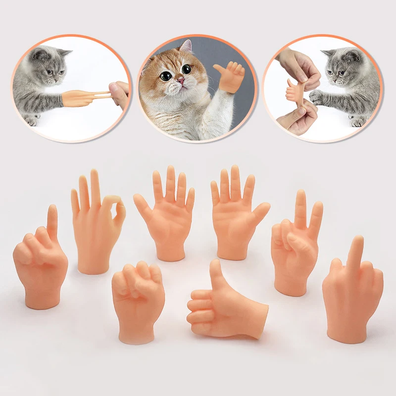 Divertidos juguetes interactivos con gestos para gatos, Mini guantes falsos humanos con dedos para gatos, suministros de juguetes para mascotas, juguetes creativos para gatos