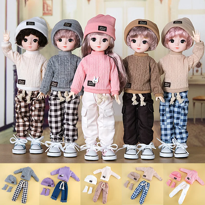 New 28cm Doll's Clothes Suit 1/6 Bjd Dress Up Accessories Winter Sweater and Pants Suit