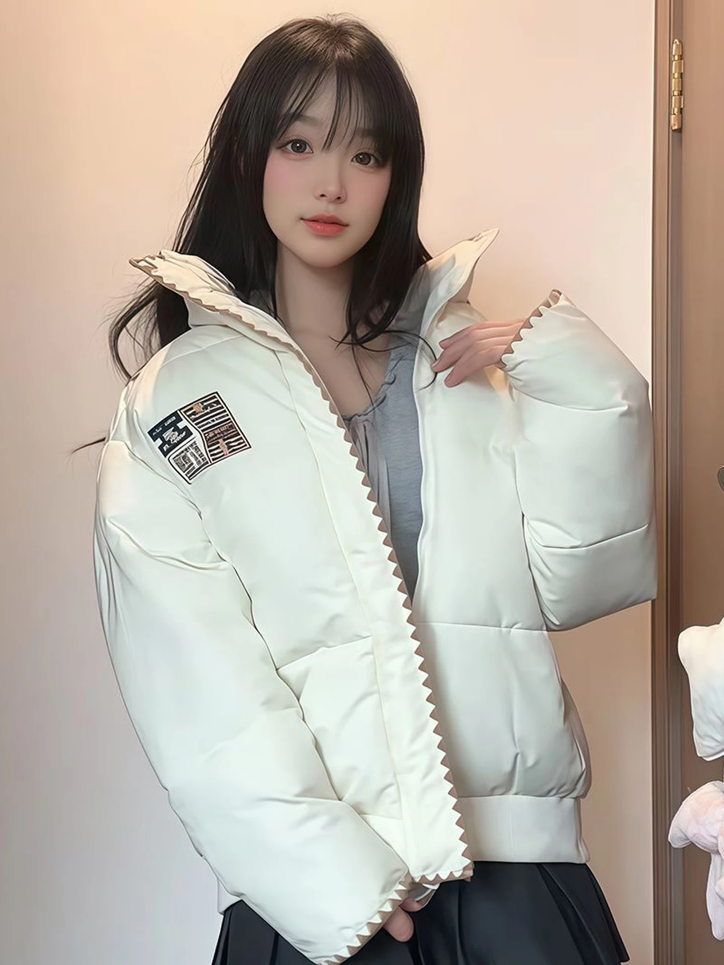 화이트 오트 다운 자트 여성용 겨울 2025 신상 한국 버전 소형 사이즈 슈퍼 귀여운 겨울 외투