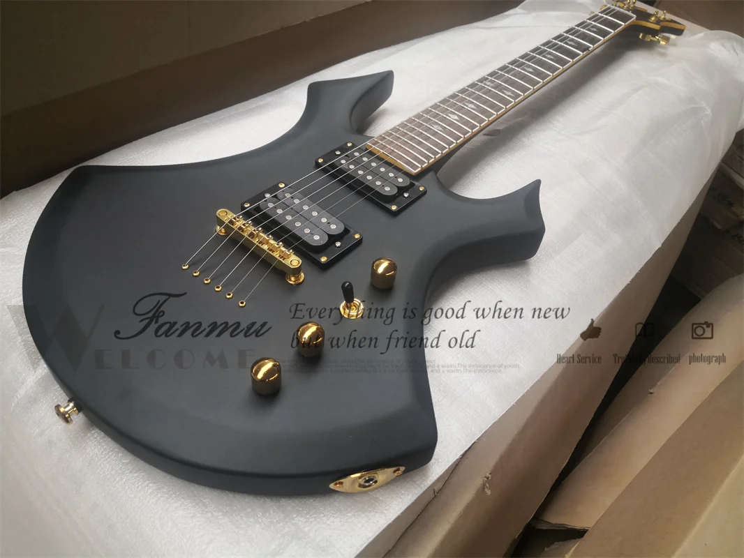 Matte Black guitar Strings Though Body ose wood fingerboard Maple neck Set In maho body 22 Frets Black tuner Sol Guitar BC Gitta