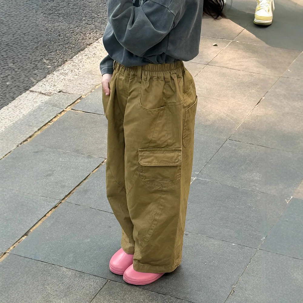 Children's Army Green Overalls Korean Version of Trendy Cool Big Pockets Loose Baby Foreign Style Versatile