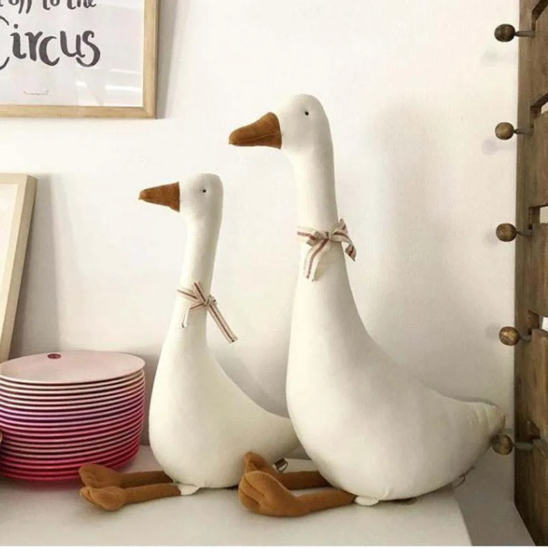 Nordic White Goose Plush Doll Squishy Cotton Linen Duck Stuffed Animal Toy Minimalist Companion Doll Cute Goose Cushion Gift