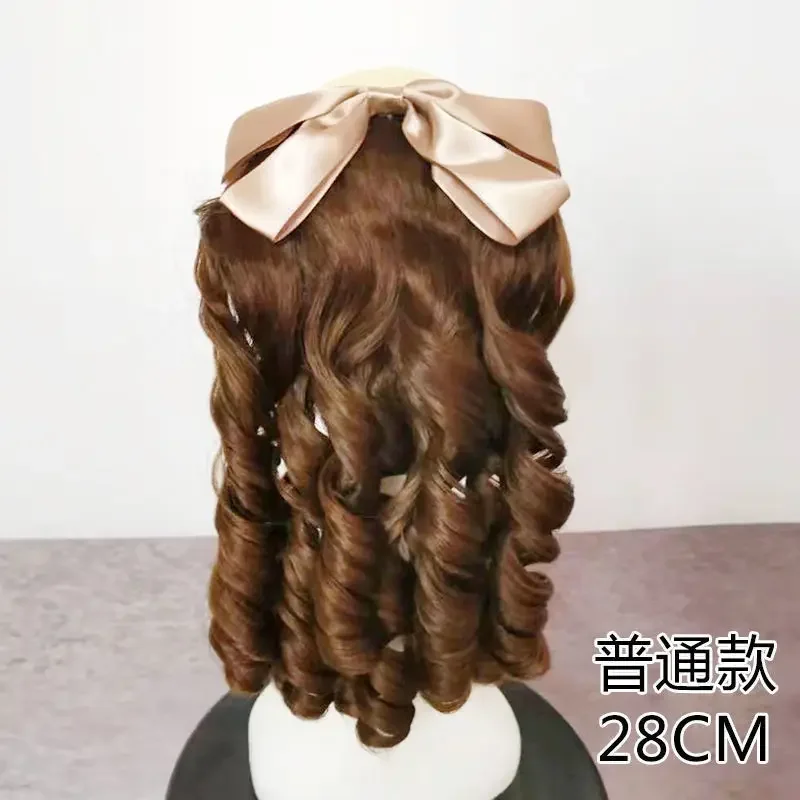 Peruca de renda, nova peruca de onda romana, cabelo encaracolado retrô em espiral, senhora com pente inserido rabo de cavalo onda