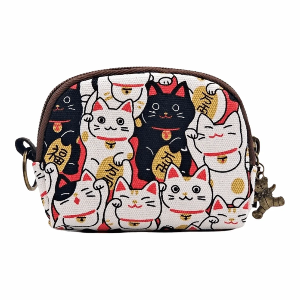 المحمولة خمر مطبوعة محفظة نسائية للعملات المعدنية القط قماش تغيير المال المنظمون سستة حقيبة التخزين حقيبة مستحضرات تجميل صغيرة النساء الفتيات