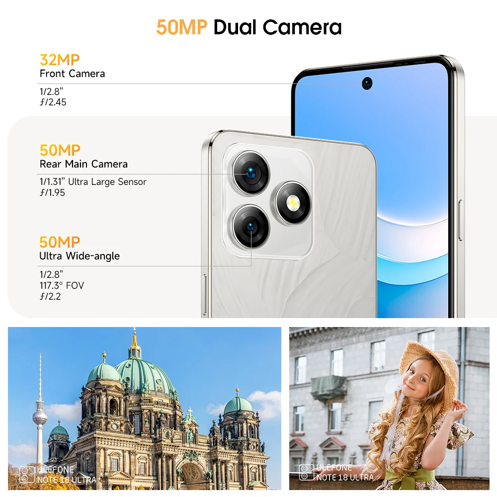 Ulefone-Smartphone Android Note 18 Ultra 5G, 12 Go de RAM, 6 + 6 Go de RAM, 256 Go de ROM, Dean, 6.78 