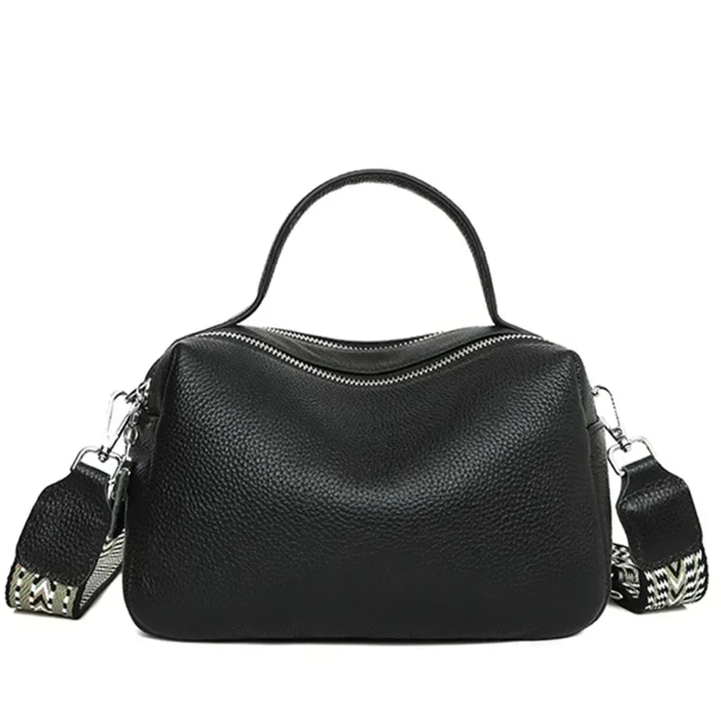 RDW1-Bolso de mano de cuero genuino para mujer, bandolera de hombro, de piel de vaca, Color sólido