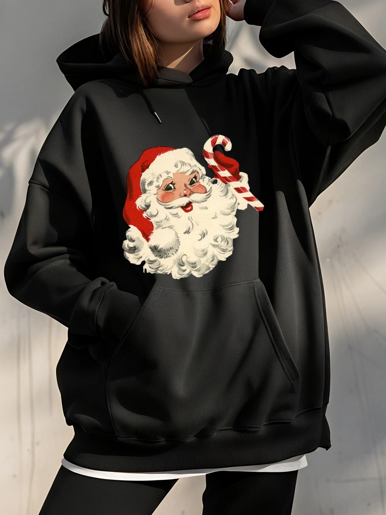 Hoodie Natal dengan Cetakan Santa Claus Unisex Sweatshirt Kasual Fashion Liburan Wanita Pria Hadiah Natal Pakaian