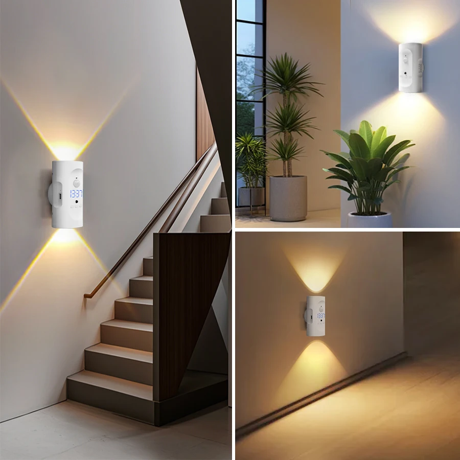 جسم الإنسان التعريفي الجدار مصباح 3 ألوان المغناطيسي LED شحن جو مصباح التحكم عن بعد ساعة الممر السرير ضوء الليل #5