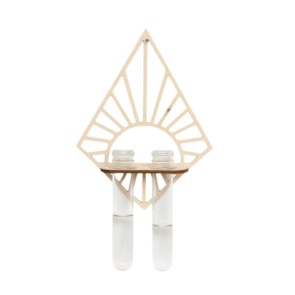 Wooden Hydroponic Plant Holder Vase Hollow Out Wall Hanging Planter Shelf Geometric Leaf Shape Wall