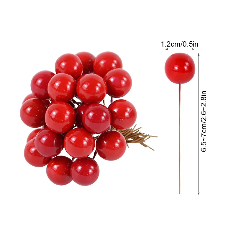 50Pcs Mini Artificial Berry Fruit Stamens Cherry Christmas Plastic Pearl Berries Wedding Party DIY Gift Box Decorated Wreaths