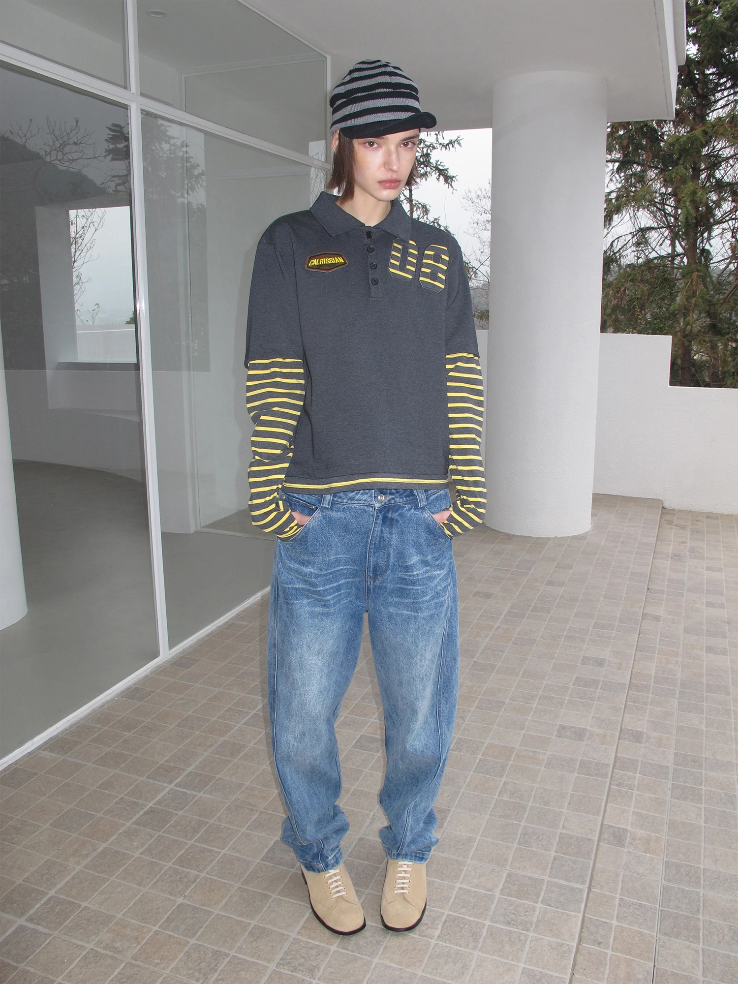 CasseSango Embroidered Stripe Sleeve Covers Detachable Standard Fit  Shirt Men's Casual Style Long Sleeve T-Shirt