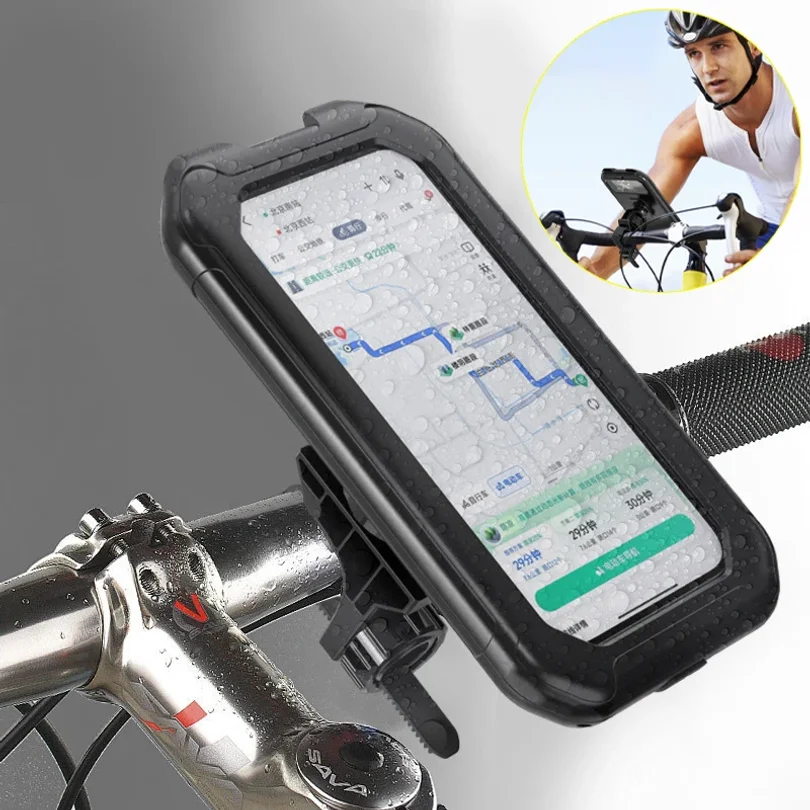 Anti-Theft Waterproof Motorcycle Phone Holder Bike Phone Mount Handlebar Stem Mobile Holder 360° Rotation for 5.5-6.9inch