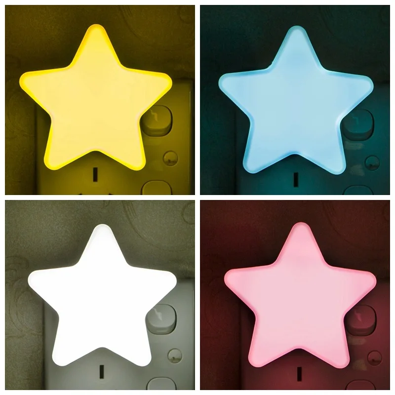 LED Night Light Mini Stars Wall Plug-in Auto Sensor Bedside Lamp For Bedroom Kid Room Hallway Corridor Stairs EU/US Plug