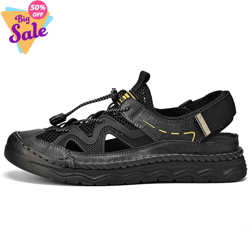 

Новые мужские сандалии, летние дышащие сетчатые сандалии, мужские повседневные легкие пляжные сандалии, модные, большие размеры 39-46