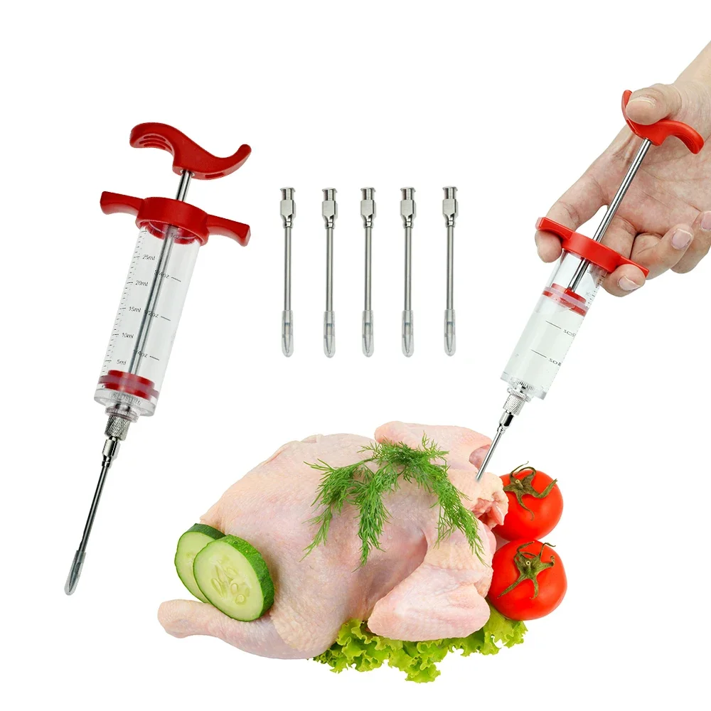 Barbecue Marinade Syringe Stainless Steel Marinade Syringe Turkey Sauce Injection Chicken Kitchen Utensils Kitchen Accessories