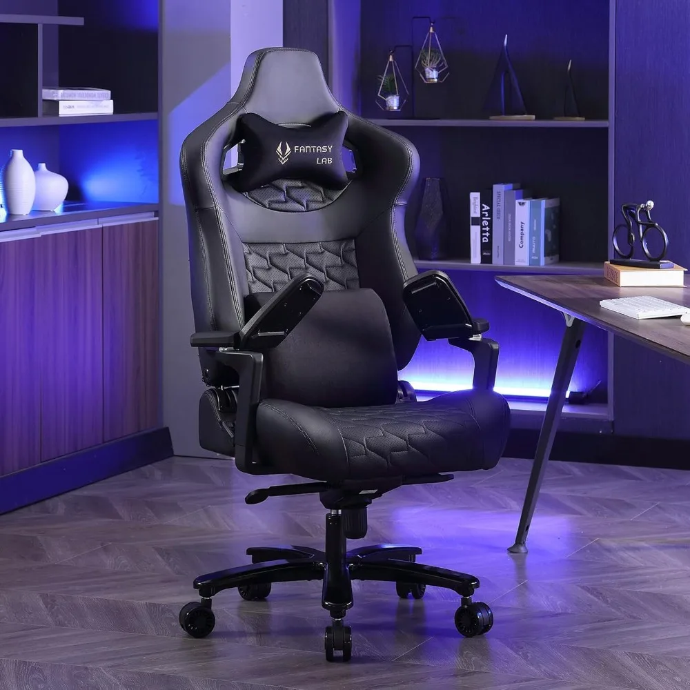 Big and Tall Gaming Chair Gaming Chair 450lbs with 6D Flip-up Armrests, Massage Waist Pillow, Headrest Gaming Chair