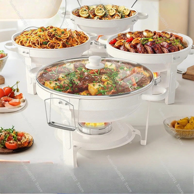Round Stainless Steel Chafing Dish With  Stone Liner Detachable Alcohol Heating Food Warmer For Buffet Serving