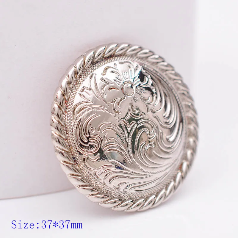 10 Sets 1-1/2 Inches Bling Silver Rope Side Western Rose Flower Engraved Leathercraft Saddles Bridle Belt Big Concho Screw Back