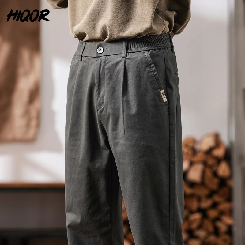 HIQOR-Pantalon Cargo Slim en Coton pour Homme, Baggy Décontracté de Couleur Grise, Style Coréen, Nouvelle Collection Printemps