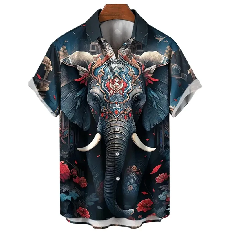 Hawaiian Shirt Summer 3d Printed Elephant Pattern Clothing Short Sleeve Shirt Street Casual Lapel Button Clothes Women Shirts