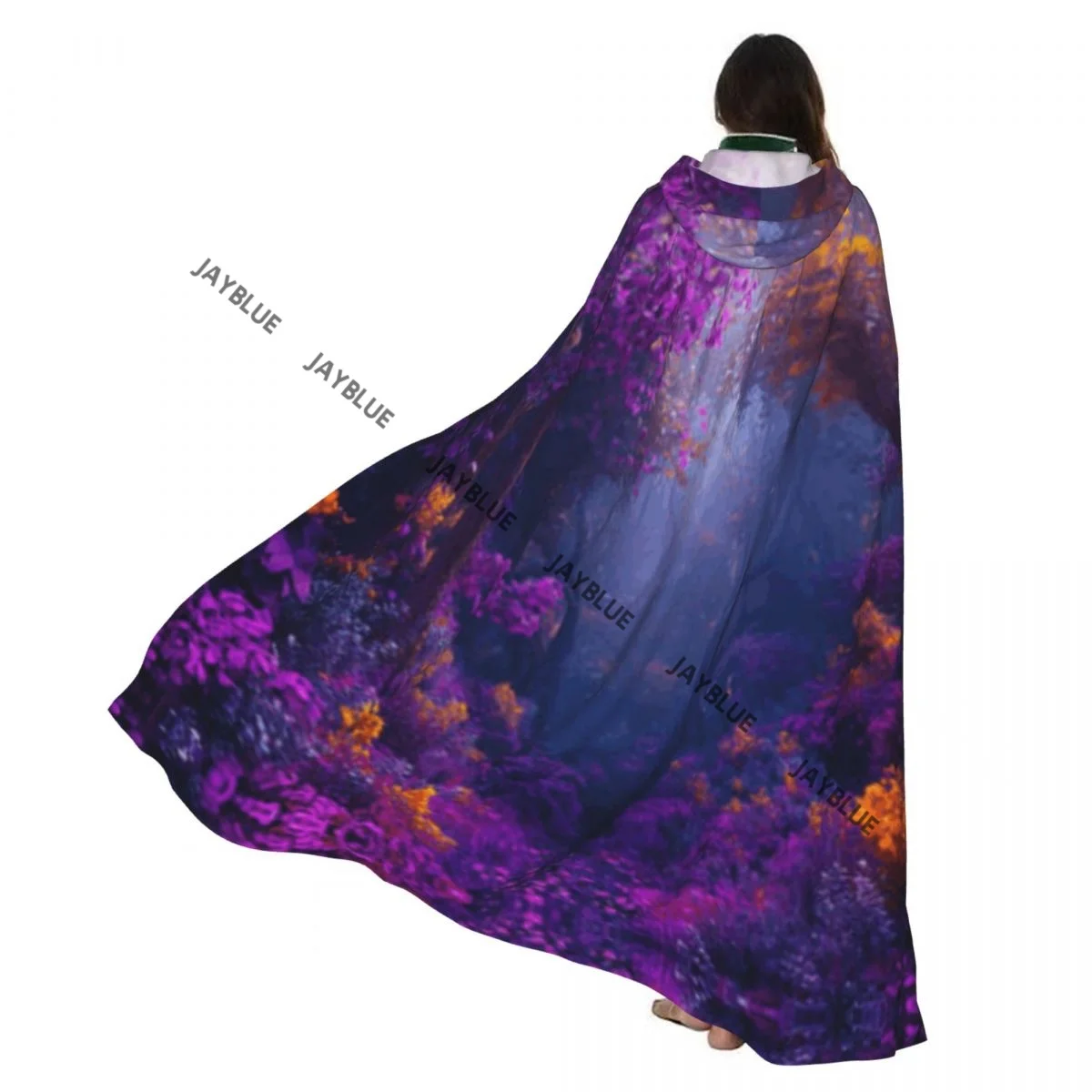 

Long Cape Cloak Stunning Forest With Flowers In Mist Dusk Hooded Cloak Coat Autumn Hoodies