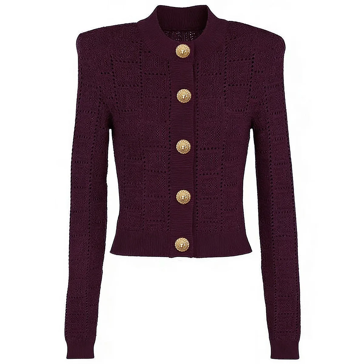 

2026 Spring Fashion Long Sleeve Knitted Cardigans Sweaters for Women Hollow Out Red Purple Knit Tops Female Knitwear Jumper Lady