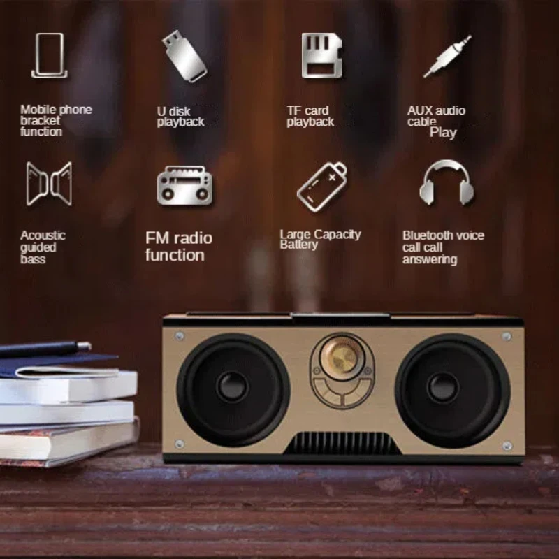 

Dual Audio Wireless Subwoofer Wooden Portable Retro Bluetooth Speaker Echo Wall Computer Home Theater Music Center Boombox Radio