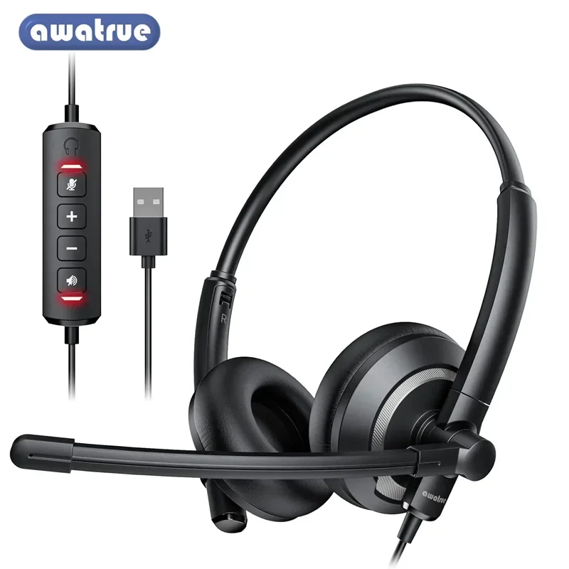 AWATRUE EH05 Wired USB Headset with Microphone Noise Cancell
