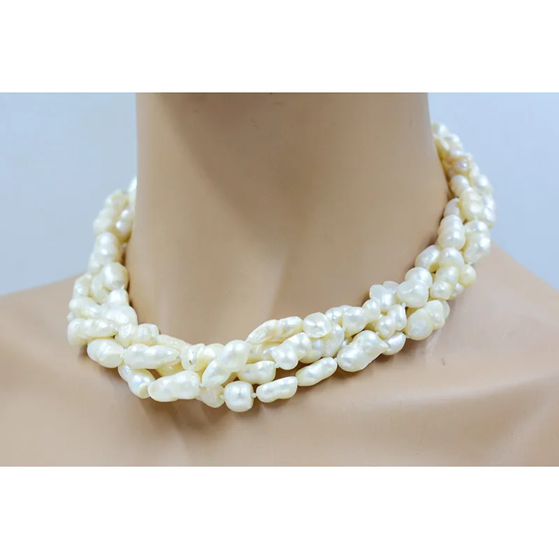 The last one. 10mm 4-strand natural 8-shaped Baroque pearl necklace  17”