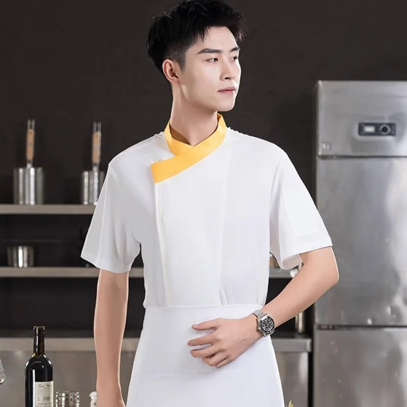 Summer Thin Breathable Chef Jacket Short Sleeve Western Restaurant Kitchen Baking Cake Shop Staff Decorating Work Uniform