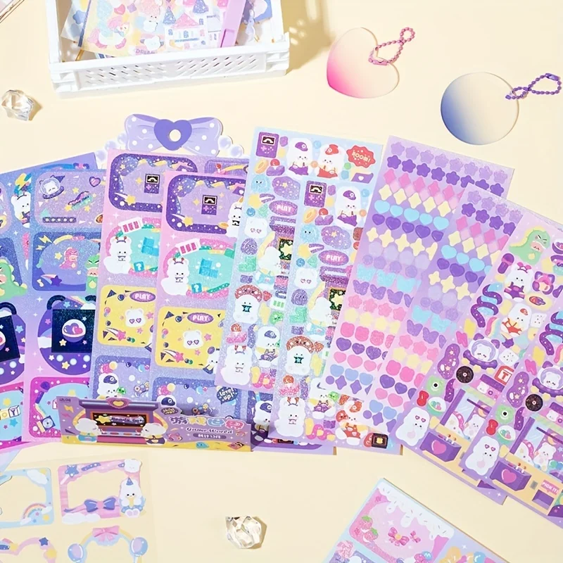 13pcs Shiny Kawaii Cartoon Animal Card Sticker Set for Collage Journaling Scrapbooking DIY Photos