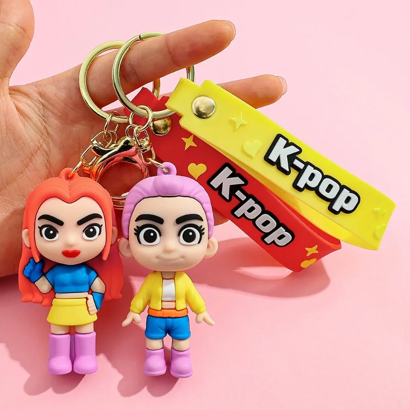 Nova caça feminina kpop dos desenhos animados chaveiro feminino saco pequeno pingente animação chaveiro pequeno presente. slayer de demônio