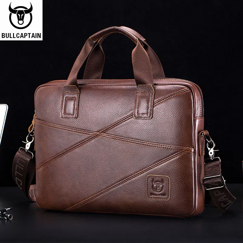 BULLCAPTAIN Men's Leather Briefcase With Large Capacity Multifunctional Handbag Business Bag For Computer Men's Satchel Bag