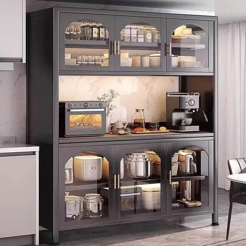 

Germany Kitchen with Glass Side Cabinet Shelf Floor-to-ceiling Multifunctional Microwave Oven Pot Multi-layer Storage Cabinet