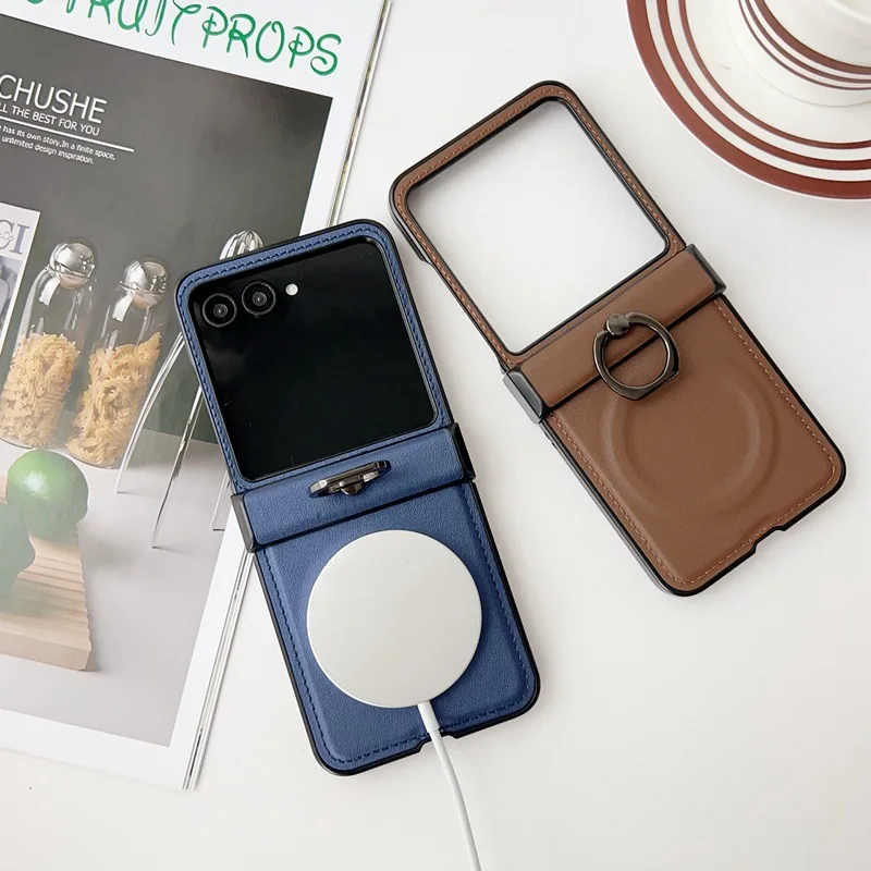 360 Rotating Ring Holder Magnetic Wireless Charging Phone Case for Motorola Razr 50 60 70 Ultra Moto Razr 50 60 70 Leather Cover view 3
