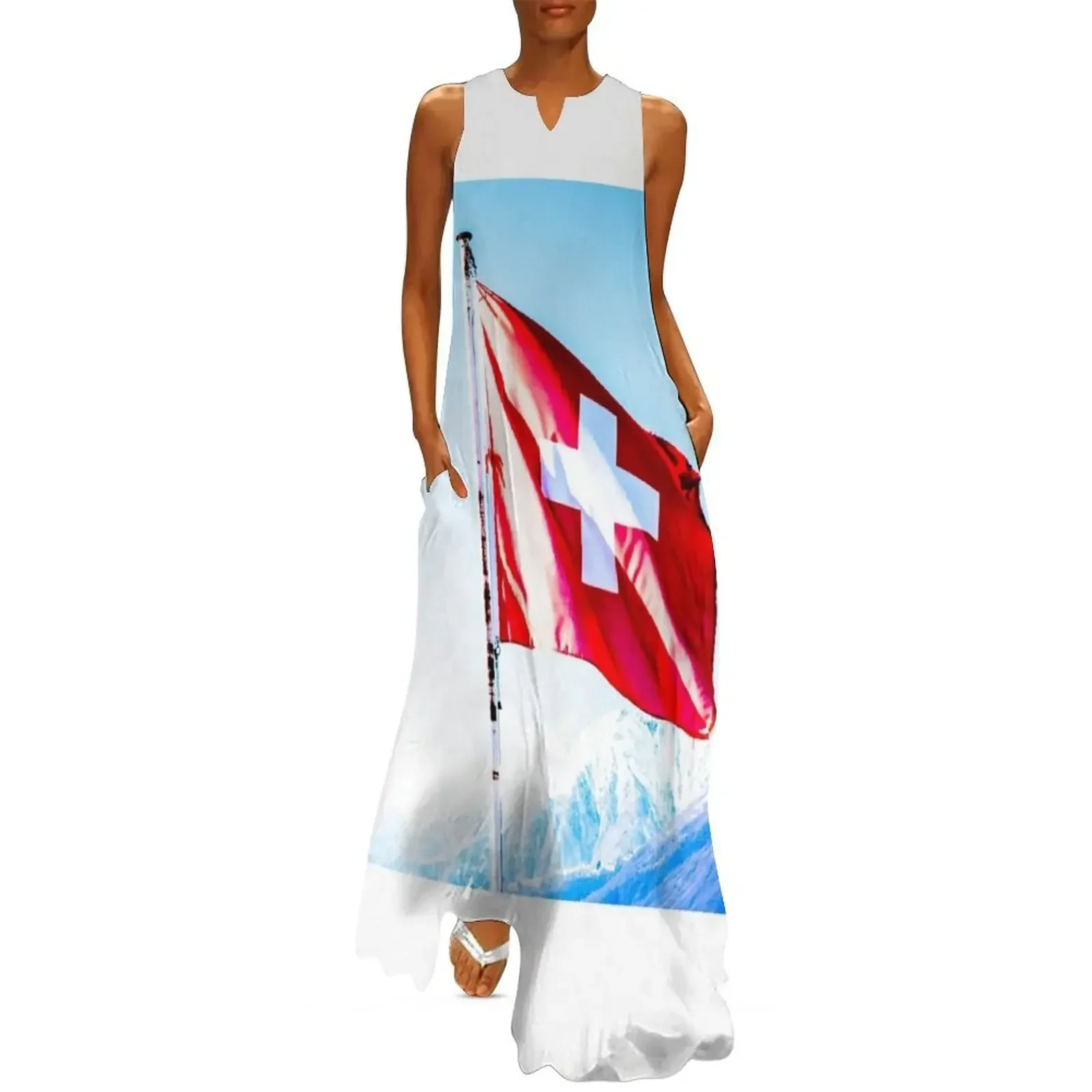 

Swiss Flag Long Dress summer woman dress 2025 Party dresses prom dress for pregnant women