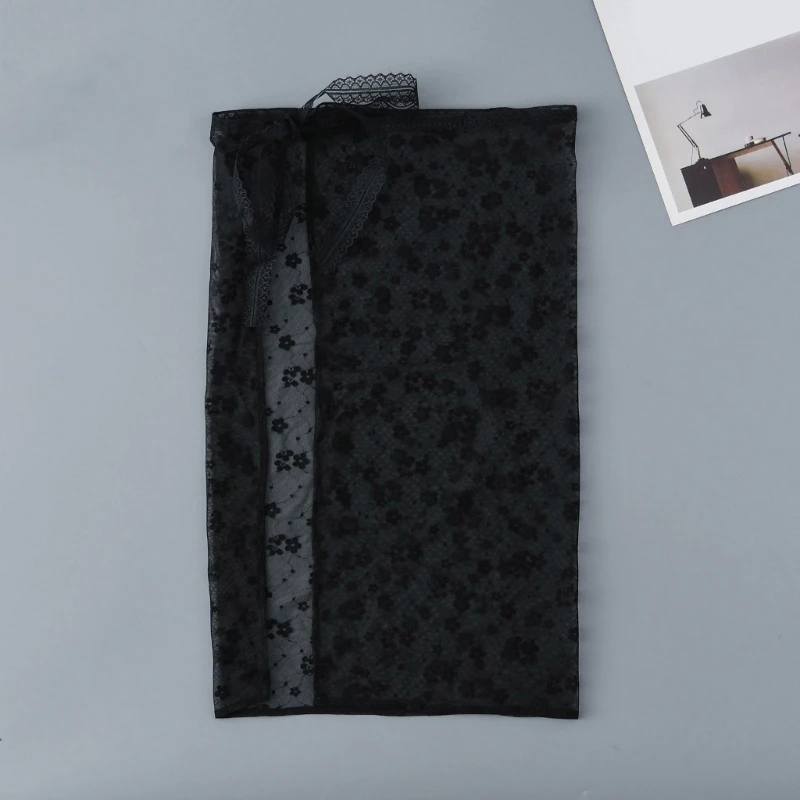 Women Flower Dots Lace Layered Half Apron Skirt Decorative Sheer Mesh Overskirt Drop shipping