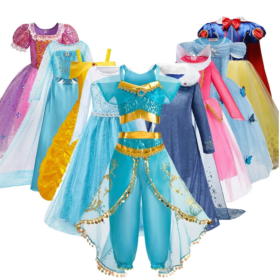 Children Elsa Aurora Cinderella Dress Baby Princess Halloween Elegant Disguise Girls Costume Rapunzel Jasmine Pageant Fantasy